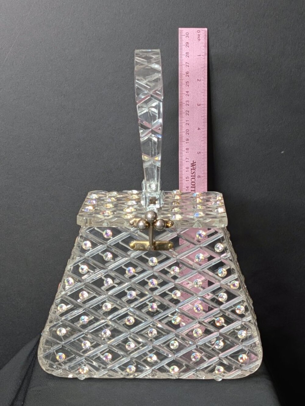 Unbelievable CHARLES KAHN Clear Lattice Rhinestone 1950s Lucite Purse, Good Cond